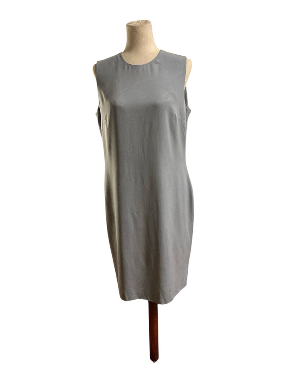 Talbots Light Blue Silk Wool blend Sleeveless Midi Shift Press